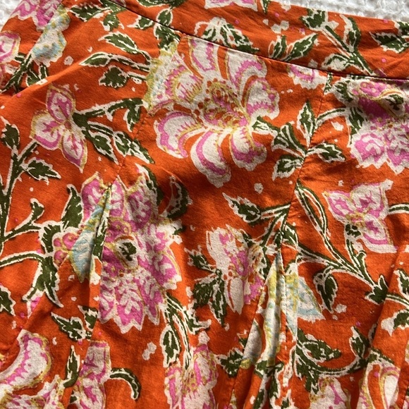 Free People Flowy Orange Floral Print Cotton Lined mini Skirt Size 6 - Picture 3 of 11